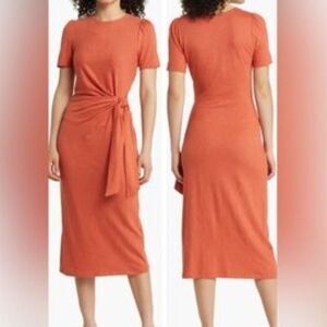 Boden Knot Front Jersey Midi Dress Rust Burnt Orange, Size 10 (C1)
